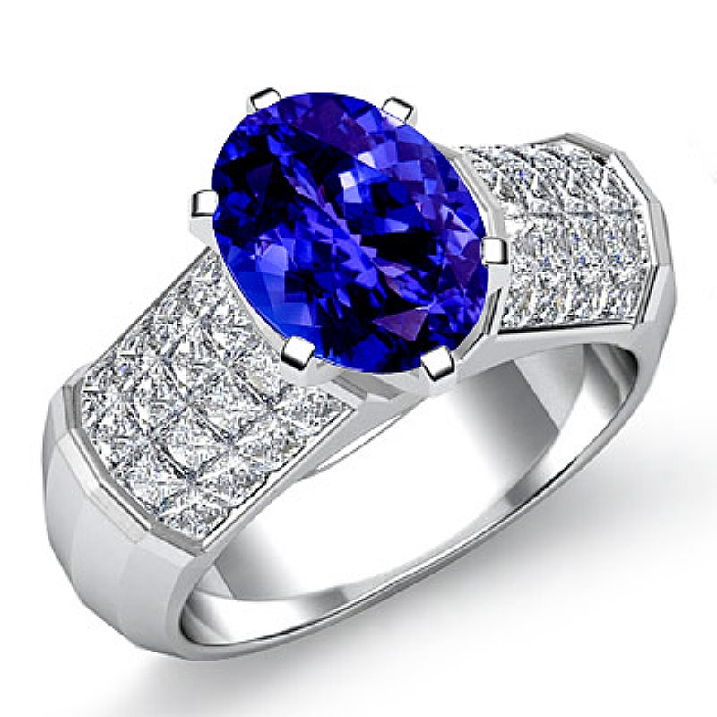 Sidestone Invisible Set Oval diamond engagement Ring in 14k Gold White