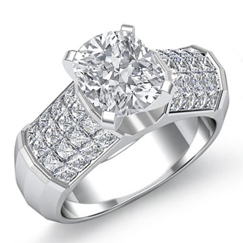 Sidestone Invisible Set diamond Ring 14k Gold White