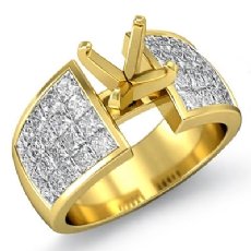 Diamond Engagement Women's Ring Princess Invisible Setting 14k Gold Yellow Semi Mount (1.74Ct. tw.)