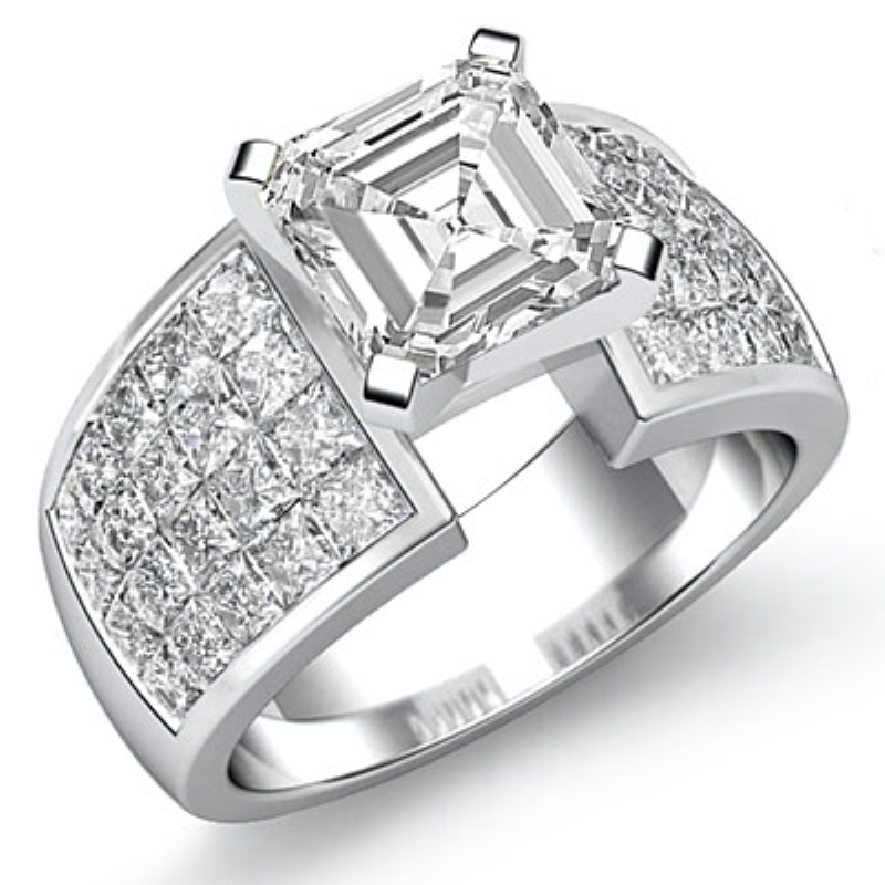 Invisible Set 4 Prong Peg Head diamond Ring 14k Gold White