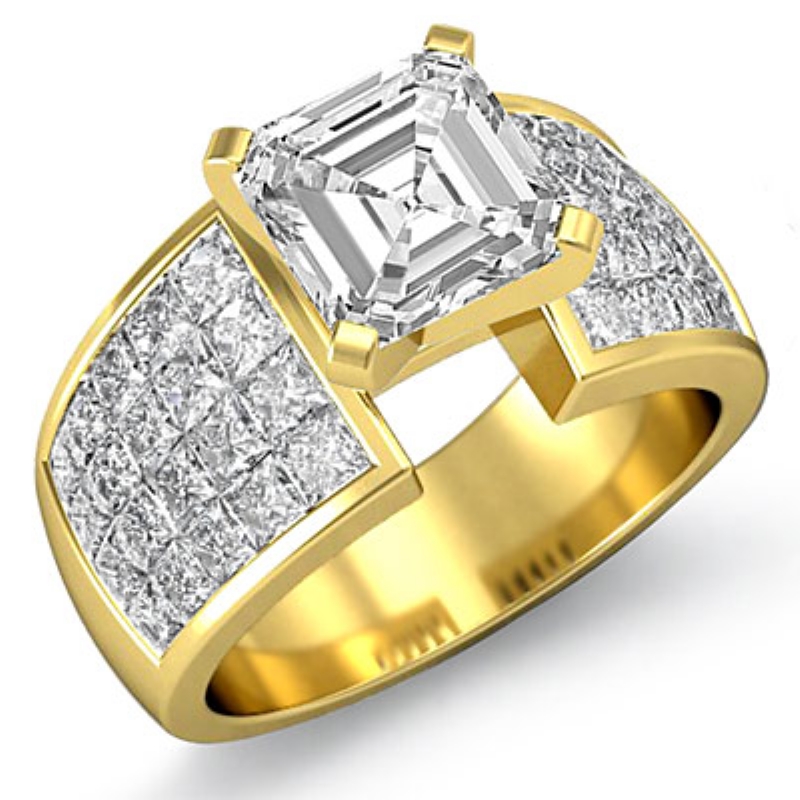 Invisible Set 4 Prong Peg Head diamond Ring 14k Gold Yellow