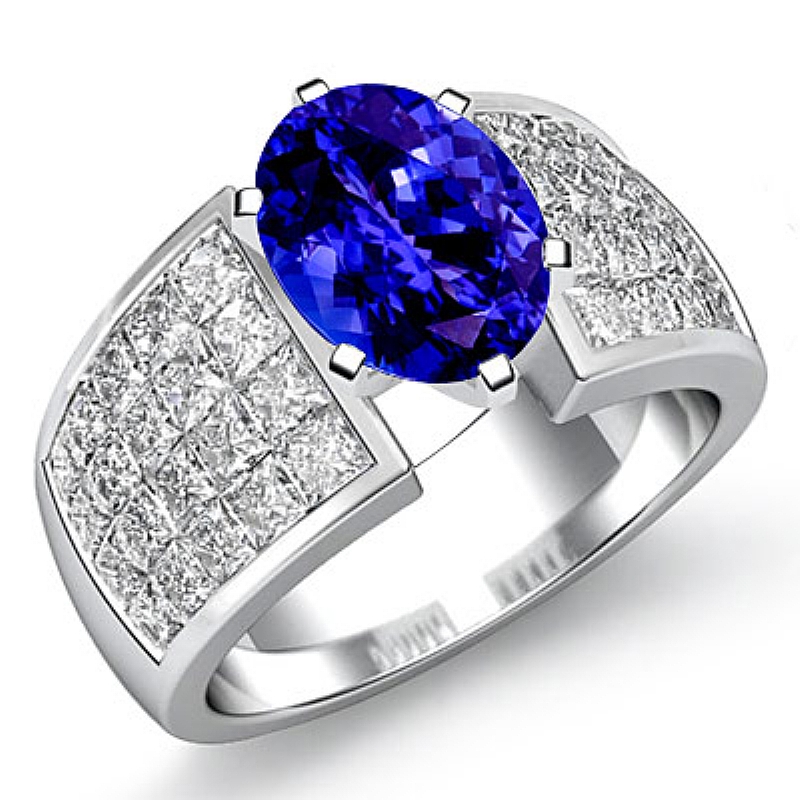 Invisible Set 4 Prong Peg Head Oval diamond engagement Ring in 14k Gold White