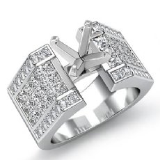 2.62Ct. Princess Invisible Diamond Engagement Ring 14K White Gold Semi Mount