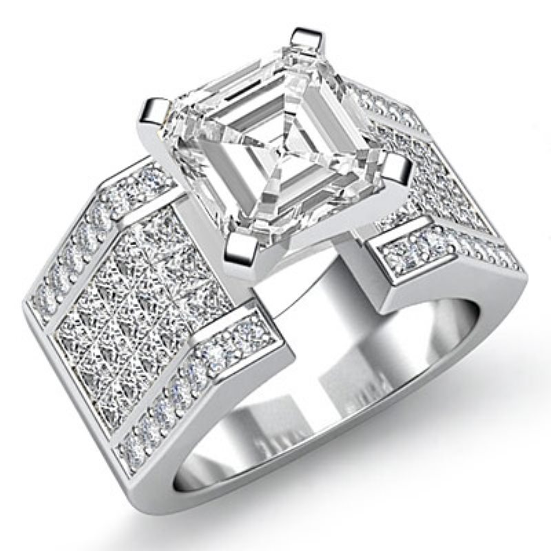 Invisible Setting Shank diamond Ring 14k Gold White