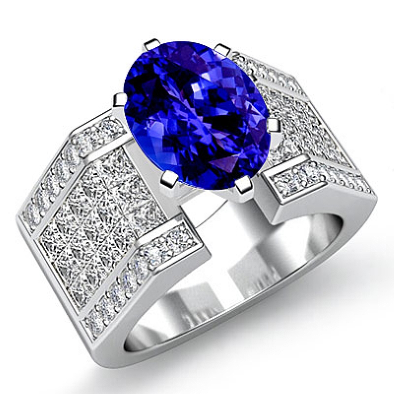 Invisible Setting Shank Oval diamond engagement Ring in 14k Gold White