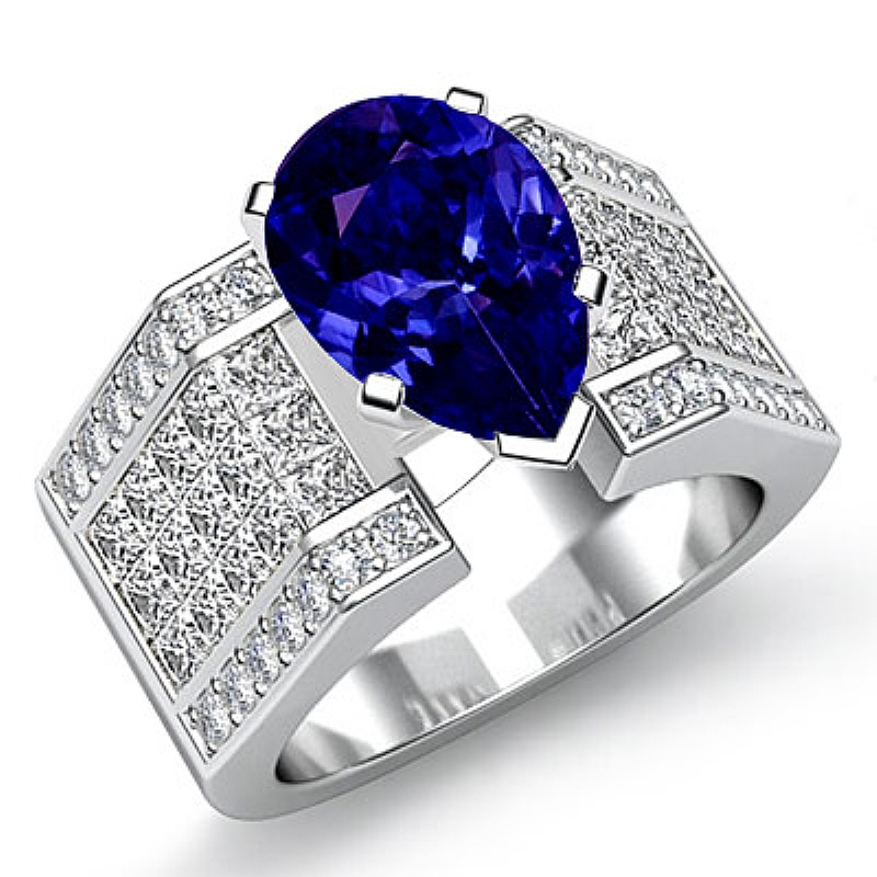 Invisible Setting Shank Pear diamond engagement Ring in 14k Gold White