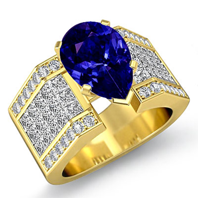 Invisible Setting Shank Pear diamond engagement Ring in 14k Gold Yellow