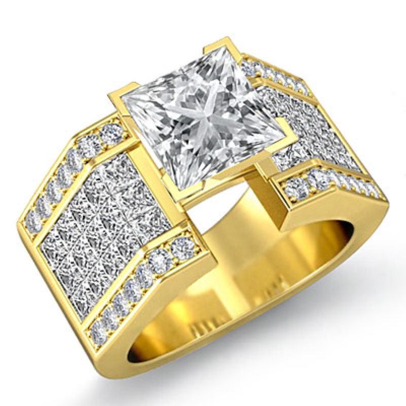Invisible Setting Shank diamond Ring 14k Gold Yellow