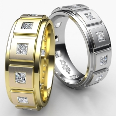 Step Edge Matte Eternity Princess Diamond Men's Wedding Band 18k Gold Yellow  (1.4Ct. tw.)