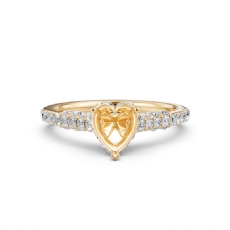 Diamond Engagement Pave Setting 14k Gold Yellow Heart Semi Mount Ring  (0.55Ct. tw.)
