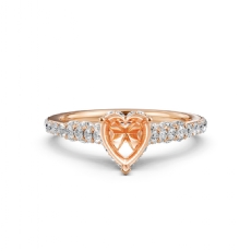 Diamond Engagement Pave Setting 14k Rose Gold Heart Semi Mount Ring  (0.55Ct. tw.)