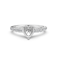 Diamond Engagement Pave Setting 14K White Gold Heart Semi Mount Ring 0.55 Ct.