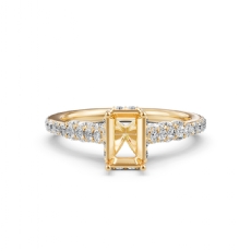 Diamond Engagement Pave Setting 14k Gold Yellow Emerald Semi Mount Ring  (0.55Ct. tw.)