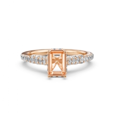 Diamond Engagement Pave Setting 14k Rose Gold Emerald Semi Mount Ring  (0.55Ct. tw.)