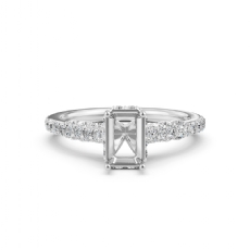 Diamond Engagement Pave Setting 14K White Gold Emerald Semi Mount Ring 0.55Ct