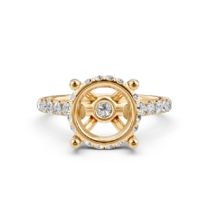 French U Hidden Halo Diamond Oval Semi Mount Engagement Ring 14k Gold Yellow  (0.52Ct. tw.)