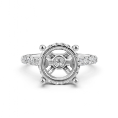 French U Hidden Halo Diamond Round Semi Mount Engagement Ring 14k Gold 0.52 Ct.