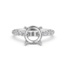 French U Pave Round Diamond Semi Mount Engagement Ring 14k White Gold 0.50 Ct.