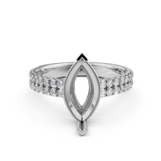 U Cut Prong Setting Diamond Engagement Marquise SemiMount Ring 14K W Gold 0.50Ct