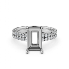 U Cut Prong Setting Diamond Engagement Emerald Semi Mount Ring 14K W Gold 0.50Ct