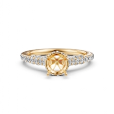 Diamond Engagement Pave Setting 14k Gold Yellow Round Cut Semi Mount Ring  (0.65Ct. tw.)