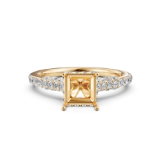 Diamond Engagement Pave Setting 14k Gold Yellow Princess Semi Mount Ring  (0.65Ct. tw.)