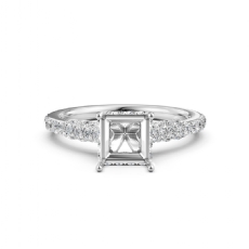 Diamond Engagement Pave Setting 14K White Gold Princess Semi Mount Ring 0.65Ct