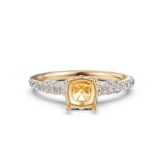 Diamond Engagement Pave Setting 14k Gold Yellow Cushion Semi Mount Ring  (0.65Ct. tw.)