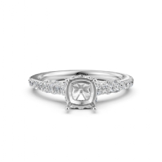 Diamond Engagement Pave Setting 14K White Gold Cushion Semi Mount Ring 0.65Ct