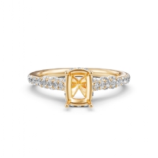 Diamond Engagement Pave Setting 18k Gold Yellow Cushion Semi Mount Ring  (0.52Ct. tw.)