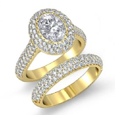 Double Halo Bridal Set Pave diamond Ring 14k Gold Yellow