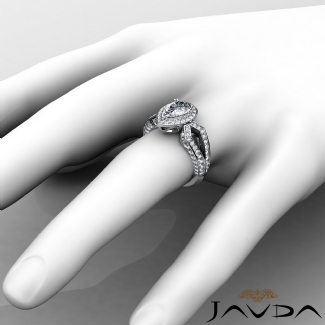 Pear Cut Halo Setting Diamond Engagement Ring Semi Mount Gold W18k 1.35Ct