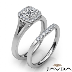 Split Shank Halo Pave Bridal Set diamond  14k Gold White