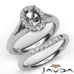 Oval Diamond U Prong Engagement Semi Mount Ring Bridal Set 14k White Gold 0.42Ct - javda.com 