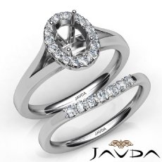 Oval Diamond U Prong Engagement Semi Mount Ring Bridal Set 14K White Gold 0.42Ct