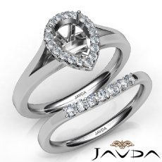 Pear Diamond U Prong Engagement Semi Mount Ring Bridal Set 14K White Gold 0.45Ct