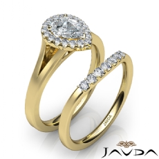 Halo Bridal Set Cathedral diamond Ring 14k Gold Yellow