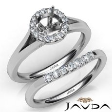Round Diamond U Prong Engagement Semi Mount Ring Bridal Set 14K W Gold 0.42Ct
