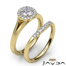Classic Bridal Set Halo Pave diamond Ring 18k Gold Yellow