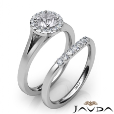 Classic Bridal Set Halo Pave diamond Ring 18k Gold White