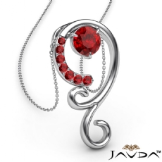 0.28Ct Graduated Ruby Pendant Necklace In 14k White Gold 18 Inch Chain
