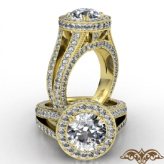 Halo Split Shank Bridge Accent diamond Ring 14k Gold Yellow