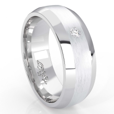 Bezel Set Round Diamond Beveled Edge Men's Wedding Band 14k White Gold 0.05 Ct