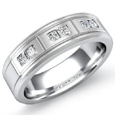 Princess Diamond Matt Finish Solid Ring 14k W Gold 6.5mm Men Wedding Band 0.6Ct