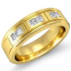 Princess Diamond Matt Finish Solid Ring 14k Gold Yellow 6.5mm Men Wedding Band  (0.6Ct. tw.)