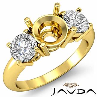 Round Diamond Semi Mount Three 3 Stone Engagement Ring 18k Gold Yellow Setting 0.75Ct