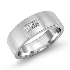 Matte Finish 2 Stone Princess Diamond Men's Half Wedding Band 14k W Gold 0.15 Ct