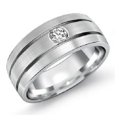 Matte Dome Solitaire Round Diamond Men's Half Wedding Band 14k W Gold 0.15 Ct