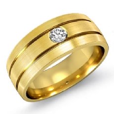 Matte Dome Solitaire Round Diamond Men's Half Wedding Band 14k Gold Yellow  (0.15Ct. tw.)