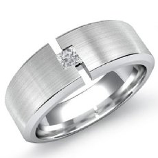 Solitaire Princess Bezel Diamond Matte Men's Half Wedding Band 14k W Gold 0.15Ct